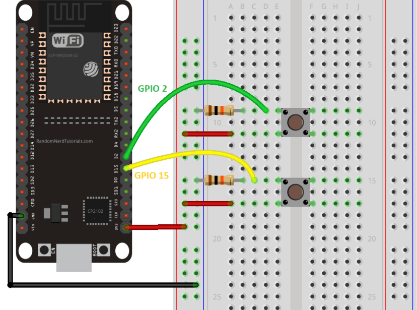 ESP32 two pushbuttons to wake-up from deep sleep