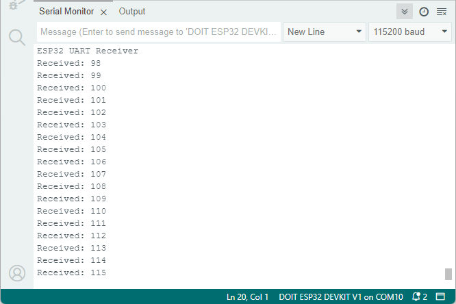 ESP32 UART receiver demonstration