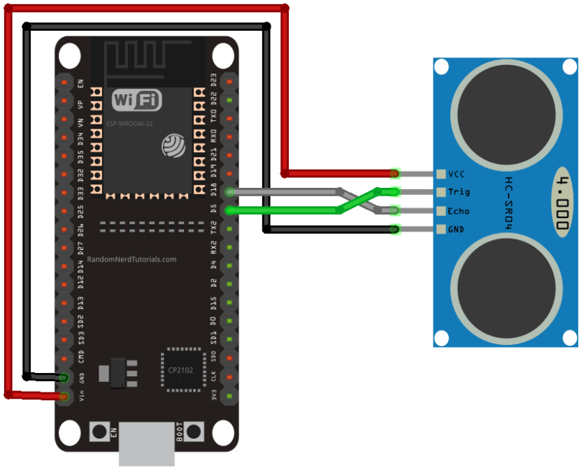 ESP32 Wiring Circuit Ultrasonic Sensor Diagram
