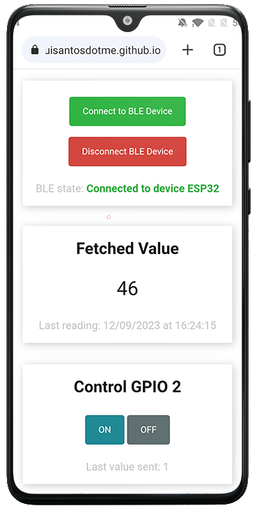 Web BLE app ESP32 web browser demonstration
