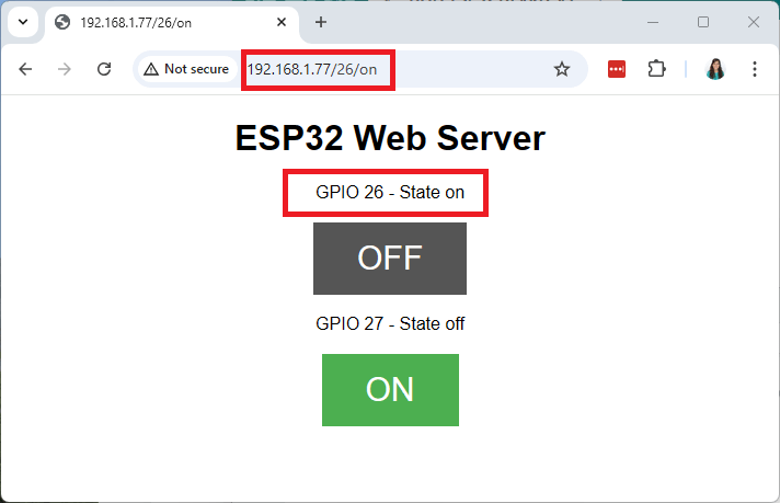 ESP32 Basic Web Server Example - control outputs