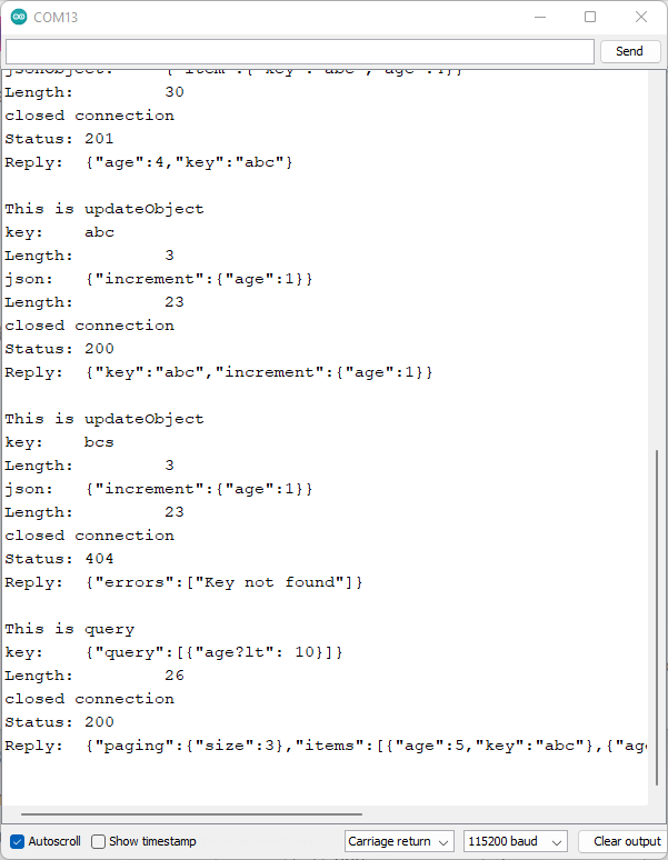 ESP32 with Deta Base Serial Monitor Demonstration