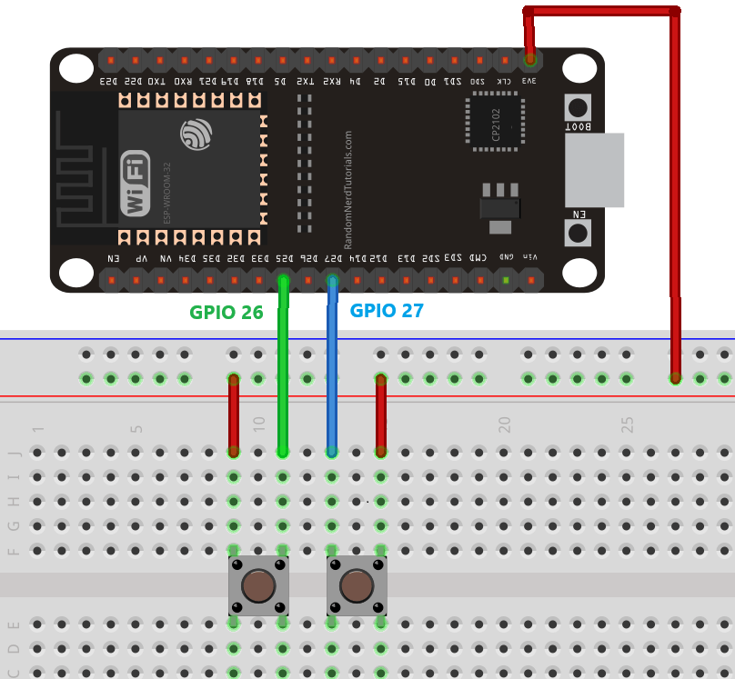 ESP32 with two pushbuttons circuit