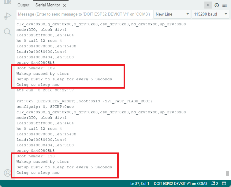 ESP32 Timer Wake-Up Demonstration