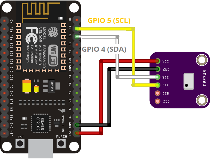 Schematic Wiring diagram ESP8266 with BME280 using I2C