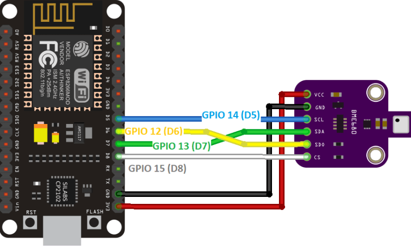 ESP8266 NodeMCU BME680 Environmental Sensor Wiring Diagram SPI