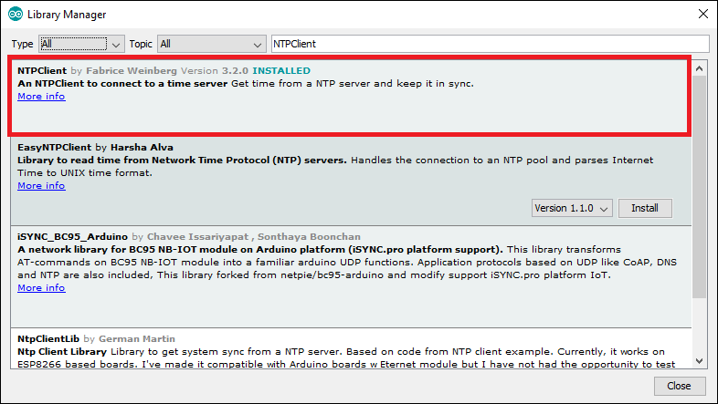 Install NTPClient Library ESP8266 NodeMCU
