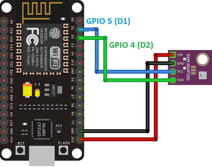ESP8266 NodeMCU BME280 Sensor Temperature Humidity Pressure Wiring Diagram Circuit