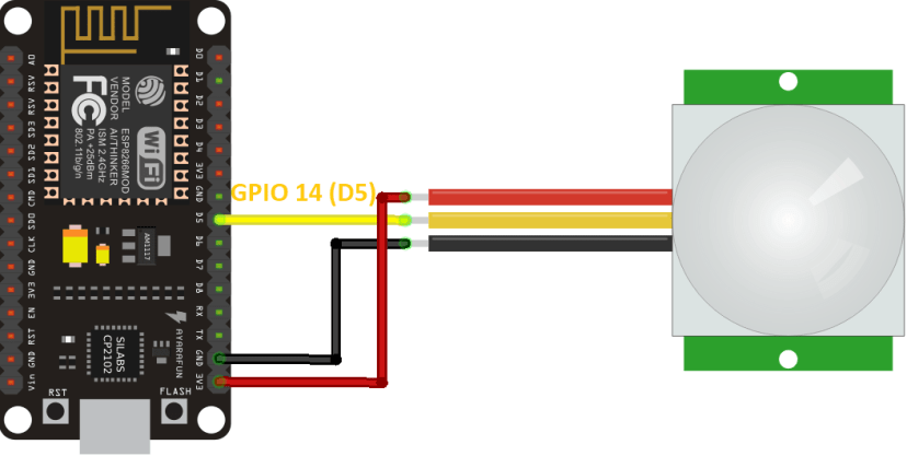 ESP8266 NodeMCU PIR Motion Sensor Wiring Diagram
