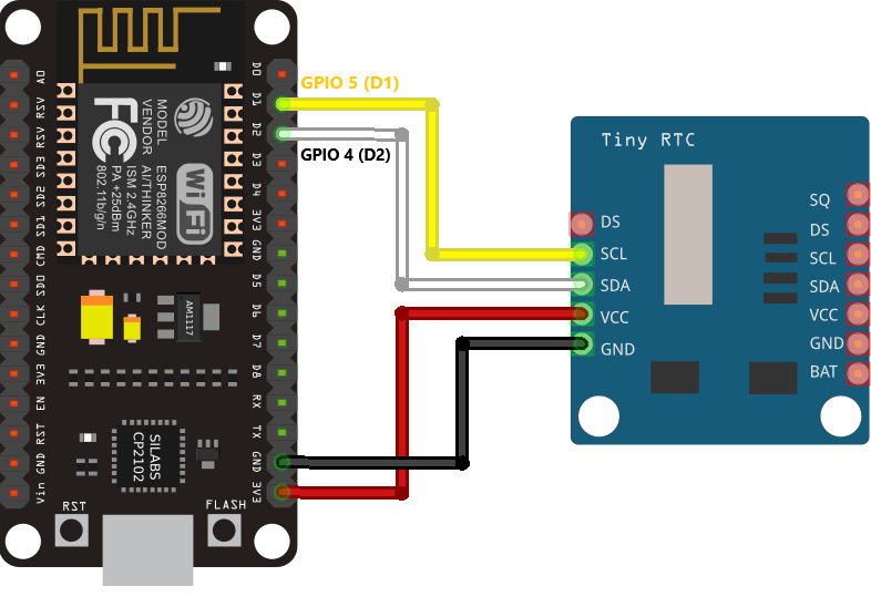 ESP8266 with DS1307 RTC Module Circuit Diagram