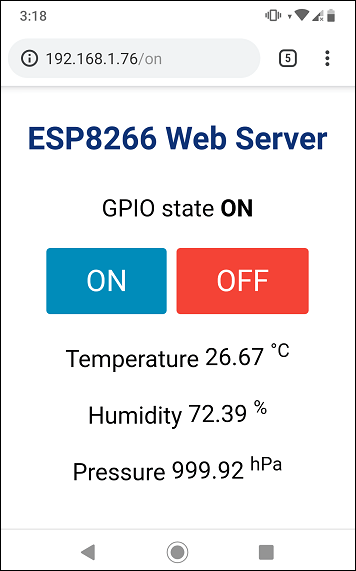 ESP8266 Web Server using SPIFFS page HTML CSS Demonstration smartphone