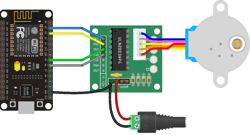 ESP8266 with Stepper Motor 28BYJ-48 and ULN2003A Schematic Diagram Wiring