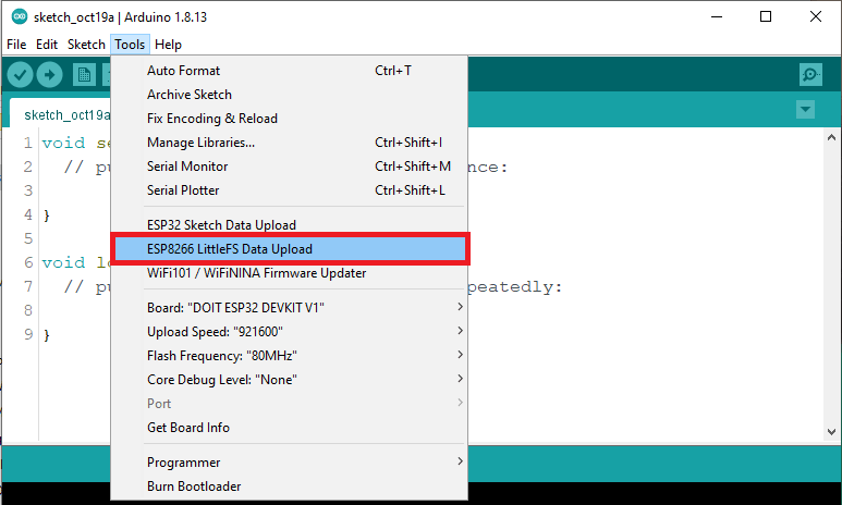 ESP8266 Tools LittleFS Data Upload Arduino IDE