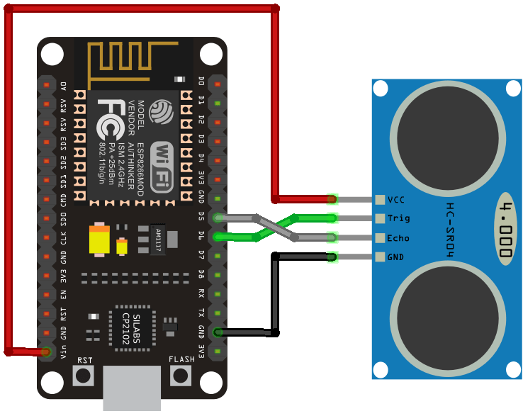 ESP8266 NodeMCU Wiring Circuit Ultrasonic Sensor Diagram