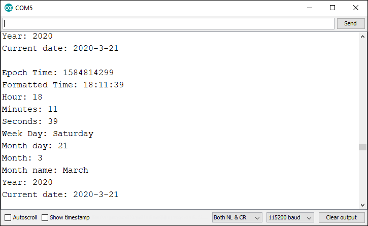 ESP8266 NodeMCU Get Date and Time NTP Client-Server Arduino IDE Serial Monitor demonstration