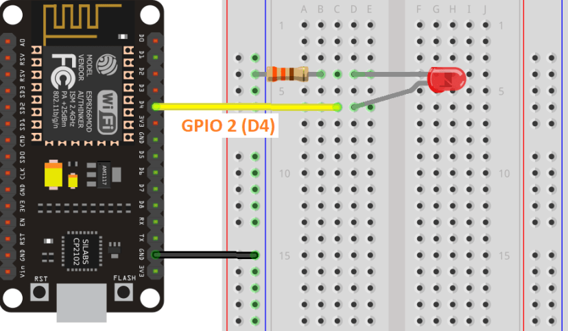 ESP8266 LED Connected to GPIO 2 Wiring Schematic Diagram