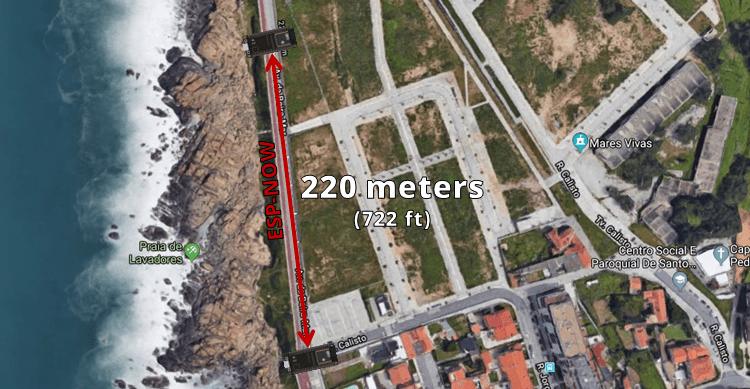 ESP-NOW communication range test with ESP32 boards