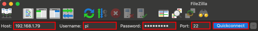 FileZilla Establish FTP connection with Mac Raspberry Pi