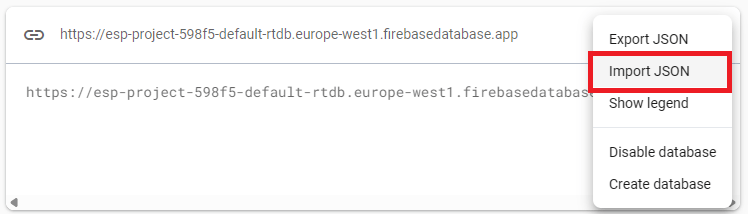 Firebase Realtime Database Import JSON