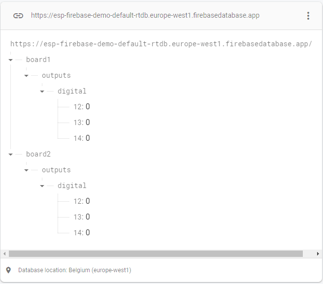 Firebase Realtime Database Save GPIO Sates Multiple Boards