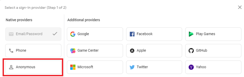 Enable anonymous sign-in Firebase