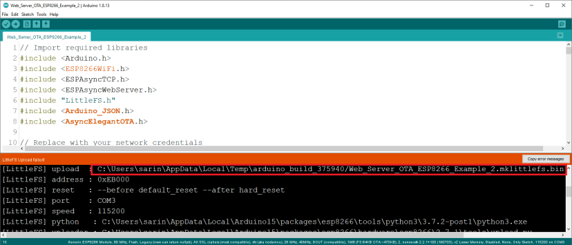 Get LittleFS Bin File Path ESP8266