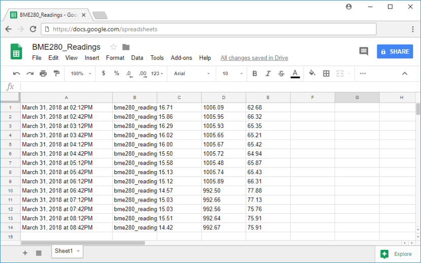 ESP32 publish data to google sheets