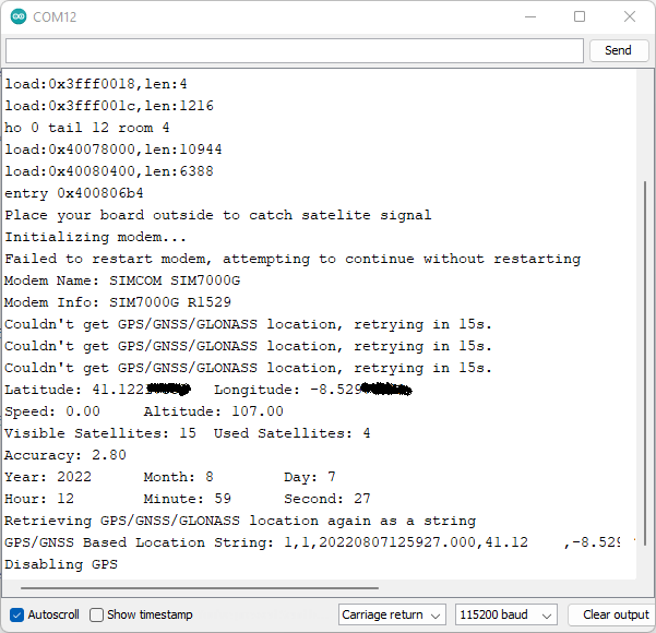 ESP32 T-SIM7000G get GPS data