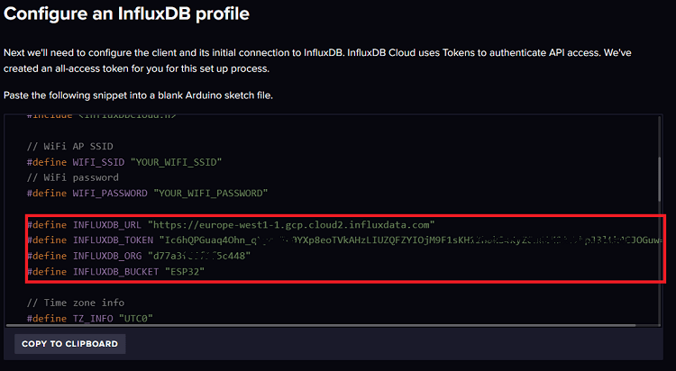 Arduino Configure InfluxDB Profile