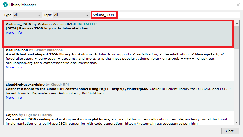 Install Arduino JSON library Arduino IDE