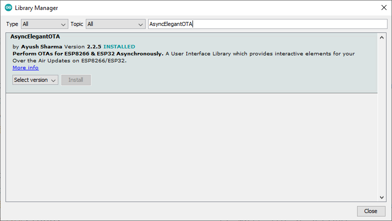 Install Async Elegant OTA Library Arduino IDE
