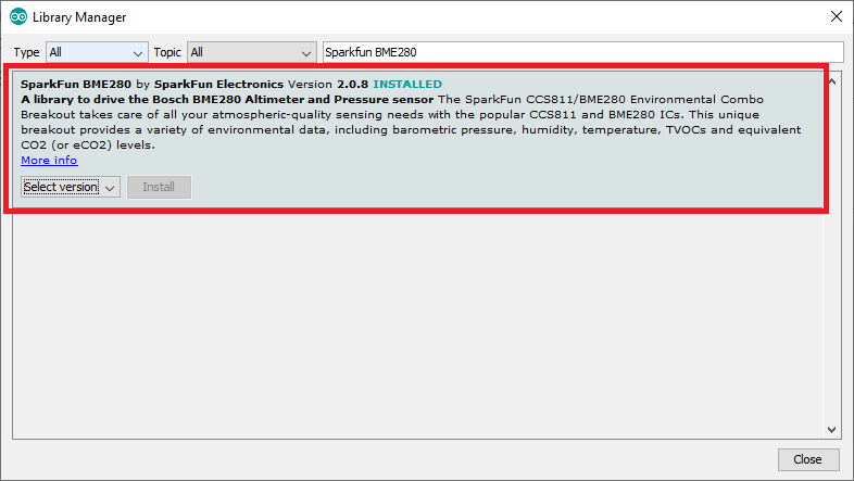Install BME280 Sparkfun Library in Arduino IDE