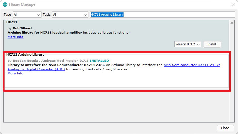 Install HX711 Bogdan Library