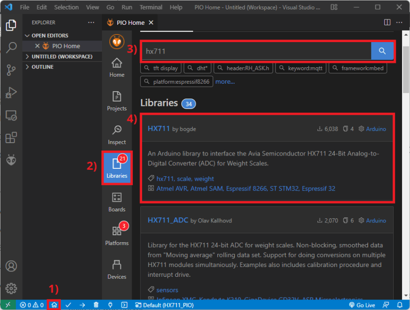 Install HX711 load cell library VS Code