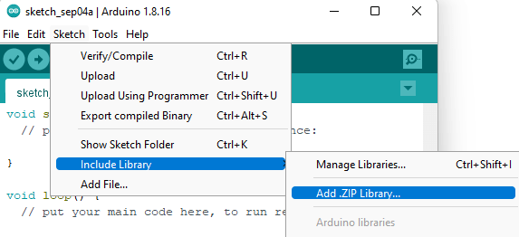 Arduino IDE Install Libraries via ZIP folder