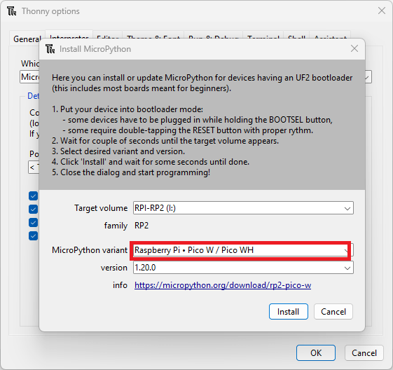 Install MicroPython Raspberry Pi Pico Thonny IDE