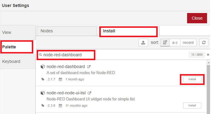 Install Node-RED dashboard palette