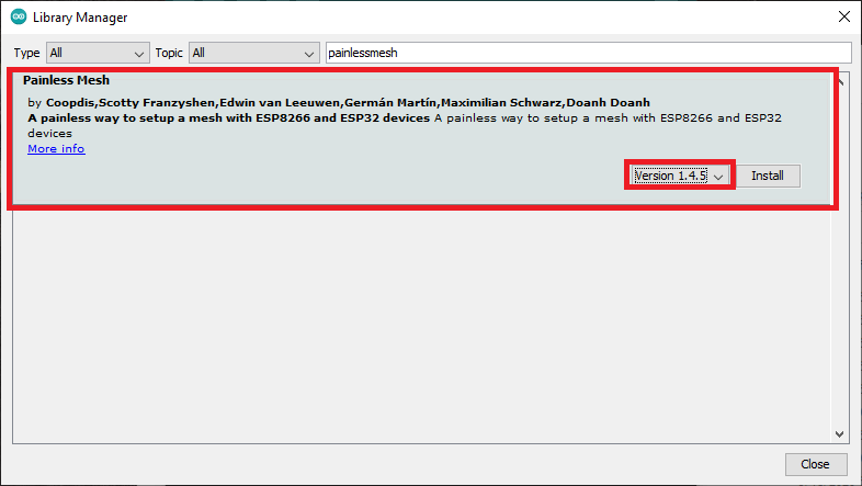 Install painlessMesh library Arduino IDE