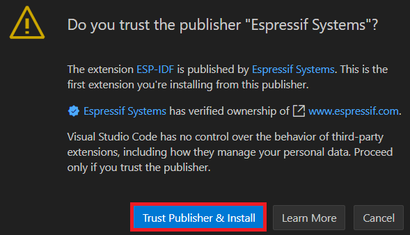 Installing ESP-IDF Extension VS Code Trust Espressif Systems