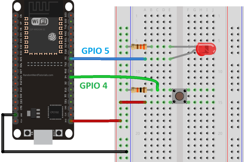 ESP32 Digital Input and Digital Output Schematic Circuit LED Pushbutton
