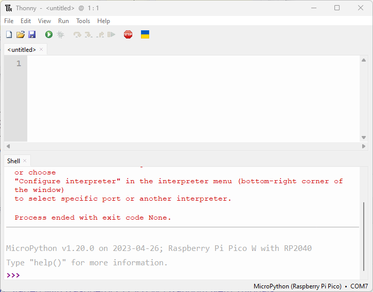 running executing MicroPython Raspberry Pi Pico Thonny IDE