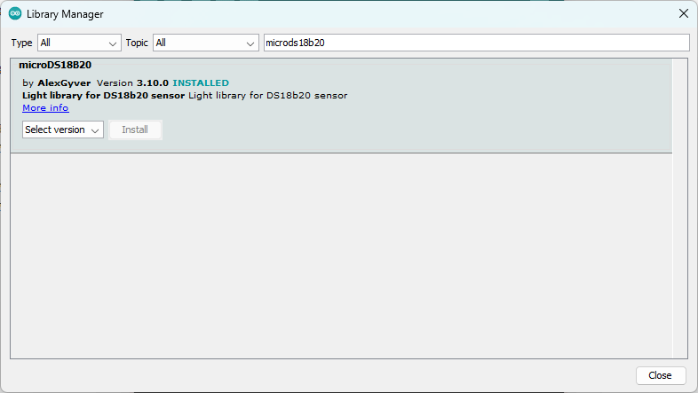 microds18b20 arduino ide install library