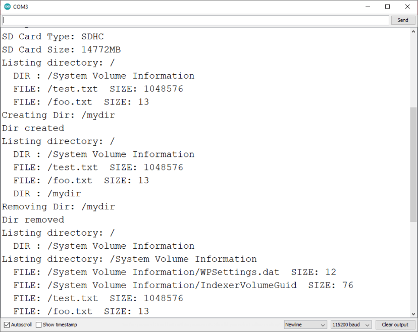 ESP32 board MicroSD Card Module testing features: read write delete