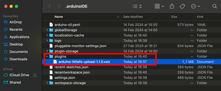 Moving LittleFS plugin vsix file to Arduino IDE 2 on Mac OS