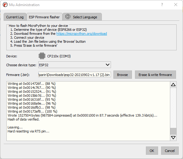 Mu Editor Burn Firmware Done