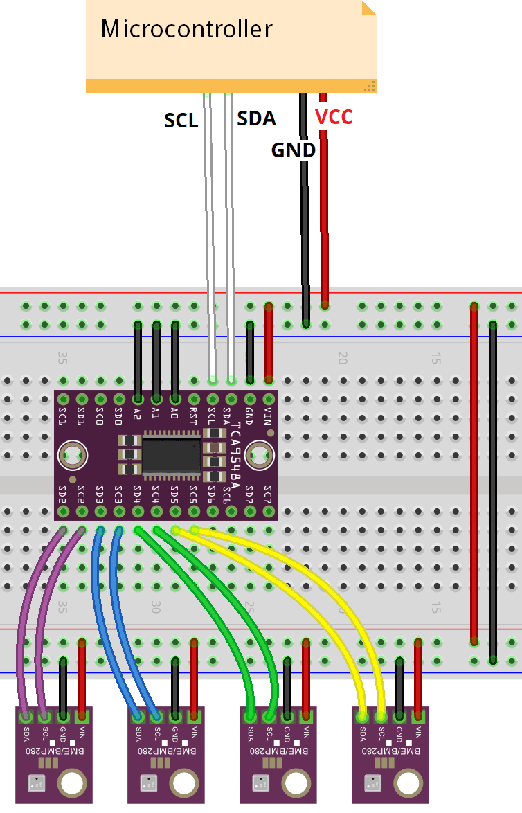 Multiple BME280 Sensors with TCA9548A I2C Multiplexer wiring circuit diagram