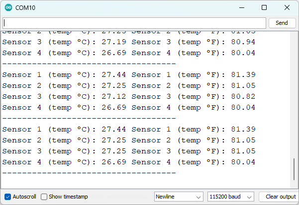 Raspberry Pi Pico with Multiple DS18B20 Temperature Sensors - Arduino IDE Serial Monitor
