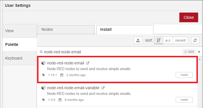 Node-RED install email Nodes