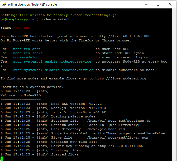 Node-RED start Terminal Window