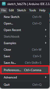Open Arduino IDE 2 Preferences Menu Windows PC